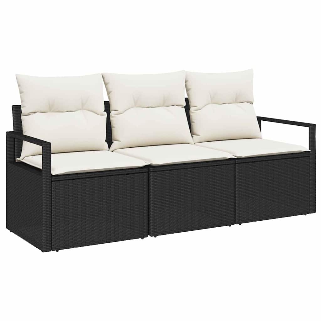 Garten-Sofa-Set mit Kissen mit Speicher 3 pcs Schwarz und Creme